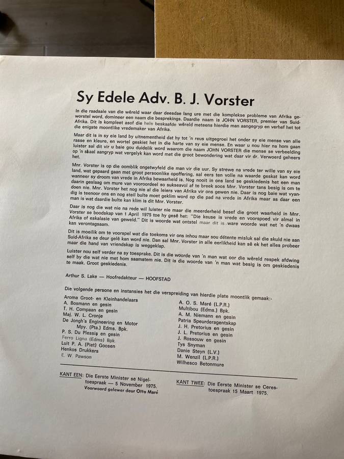 `Die Stem van Redelikheid` speeches: Pik Botha speech at UN, PW speeches at Nigel and Ceres